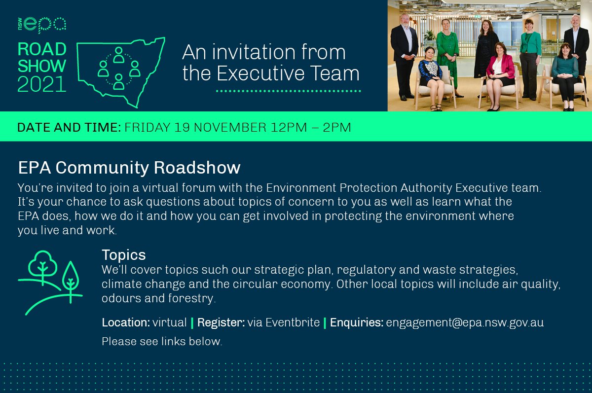 Members of the community are welcome to join us in a free online forum on Friday 19 November. Find out what we’re doing to protect the environment and how you can get involved.  Find out more here eventbrite.com.au/e/epa-communit…