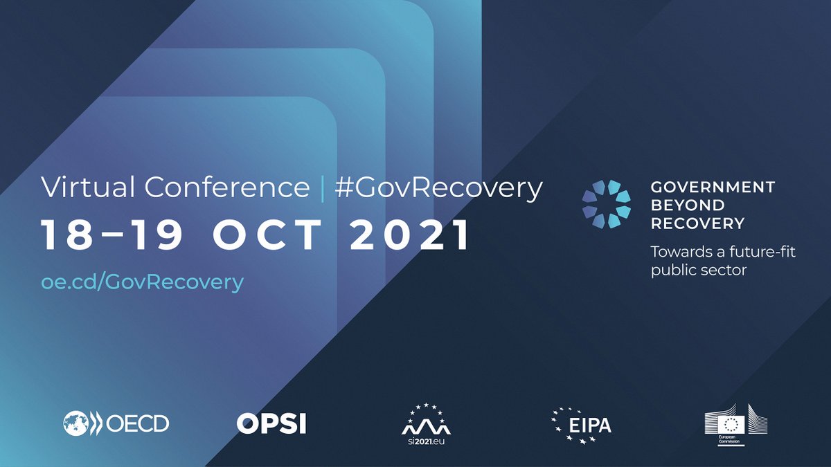 OECDgov's tweet image. 🚨Day 2 of #GovRecovery starts at 9:00 (CEST) 🕘

Topics this morning include: 

🤝 Building inclusive societies
💭 Behavioural transformation
✅ Building trust
 ✍️ #Innovation &amp;amp; the Common Assessment Framework

Register 👉 bit.ly/3lwUl5n