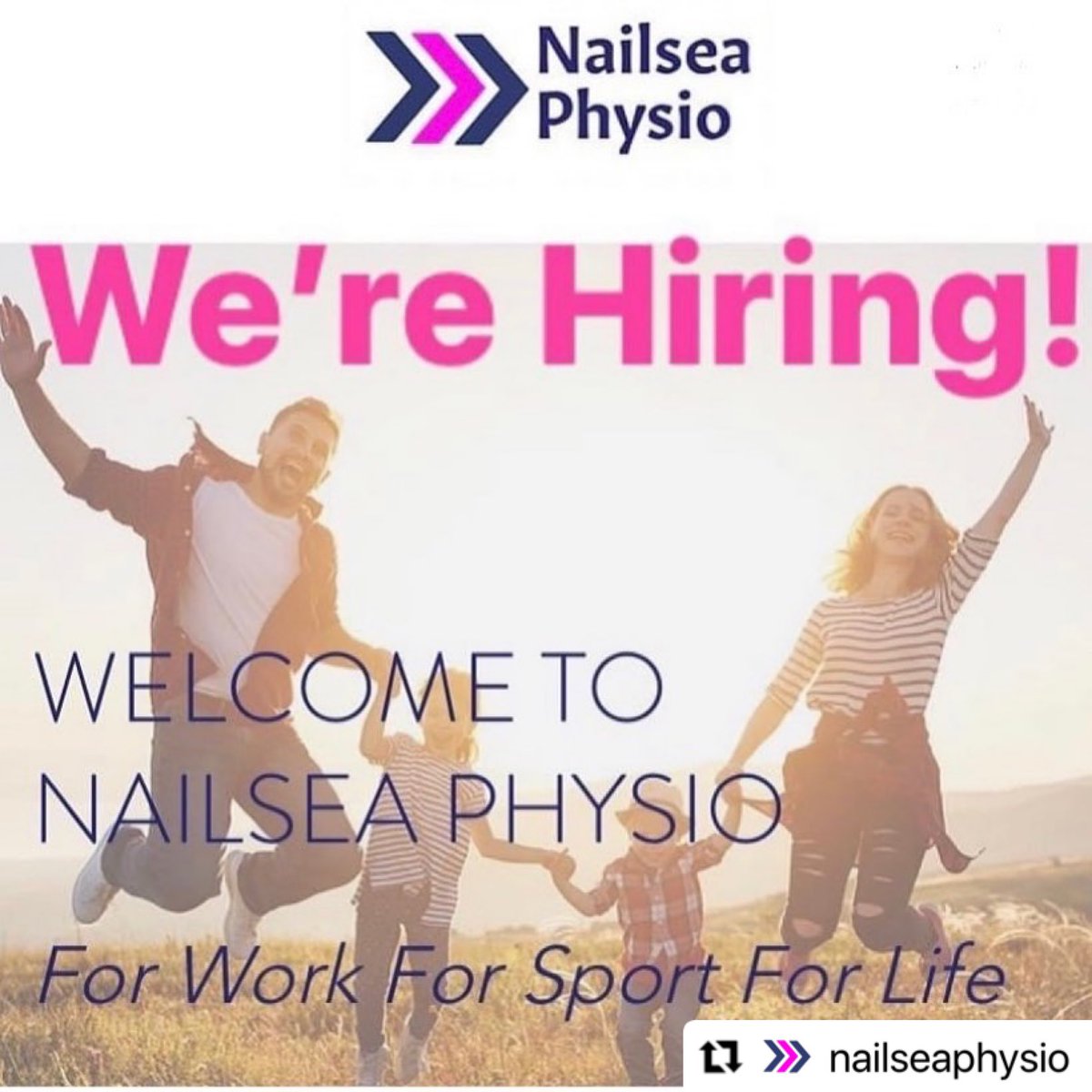 TRI_physio's tweet photo. We now have an exciting position for a Qualified Sports Therapist and another Qualified Physiotherapist!  Hours can be flexible, good rates of pay, pitch side opportunities and much more….. 
Get in touch to find out more or apply with CV to info@nailseaphysio.com. #job #physio https://t.co/7cGJYFA798