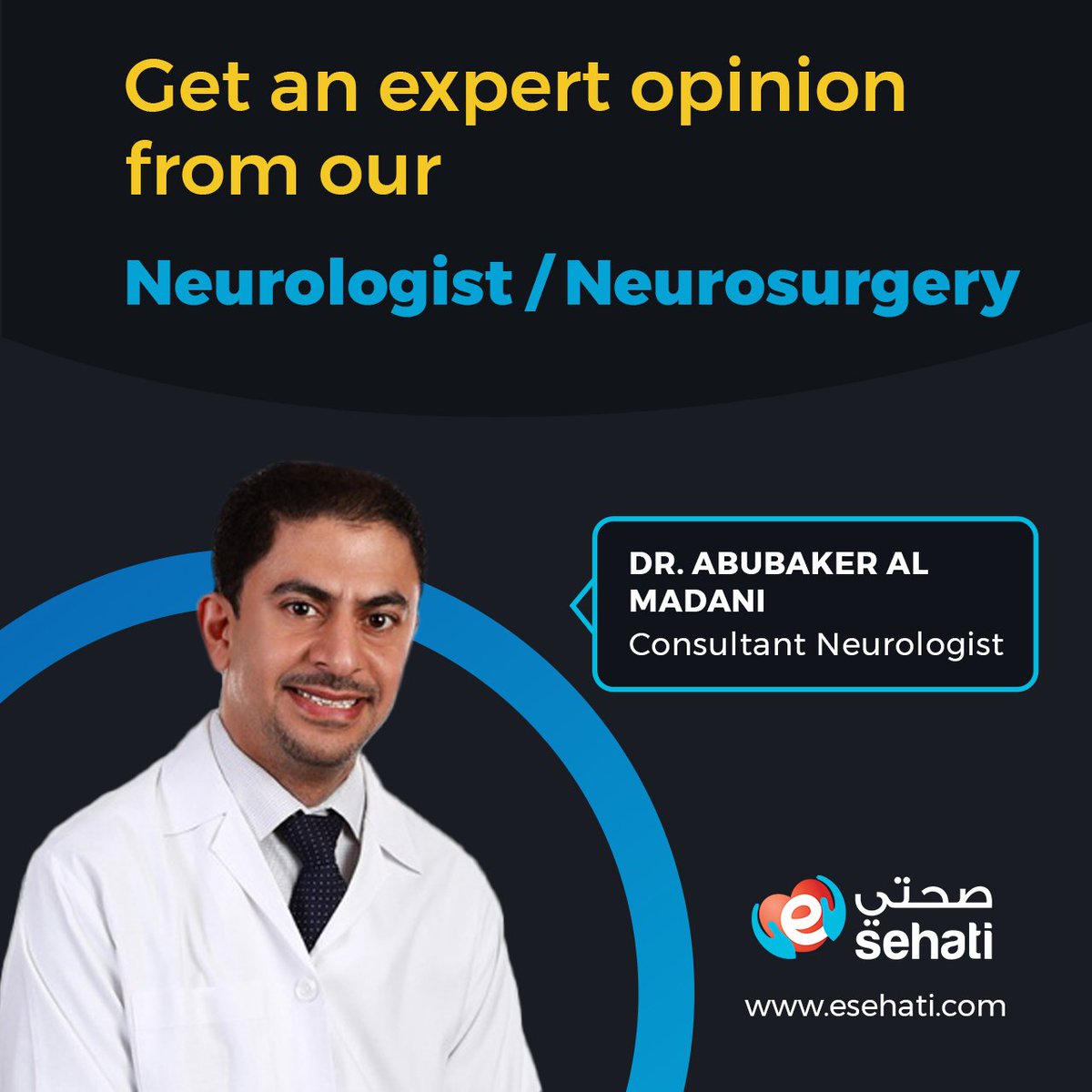 Healthverseai's tweet photo. Dr. Abubaker Al Madani, our expert panel neurologist.

#esehatiapp #esehati #esehatiuae  #bestdoctorsinuae #medicalexpertopinion #secondmedicalopinion #uaehealthmovement #UAEHealthcare #BestNeurologist #uae #uaelife #dubai #dubailife #neurologistindubai #spinabifidaawareness https://t.co/qTawZCfahp