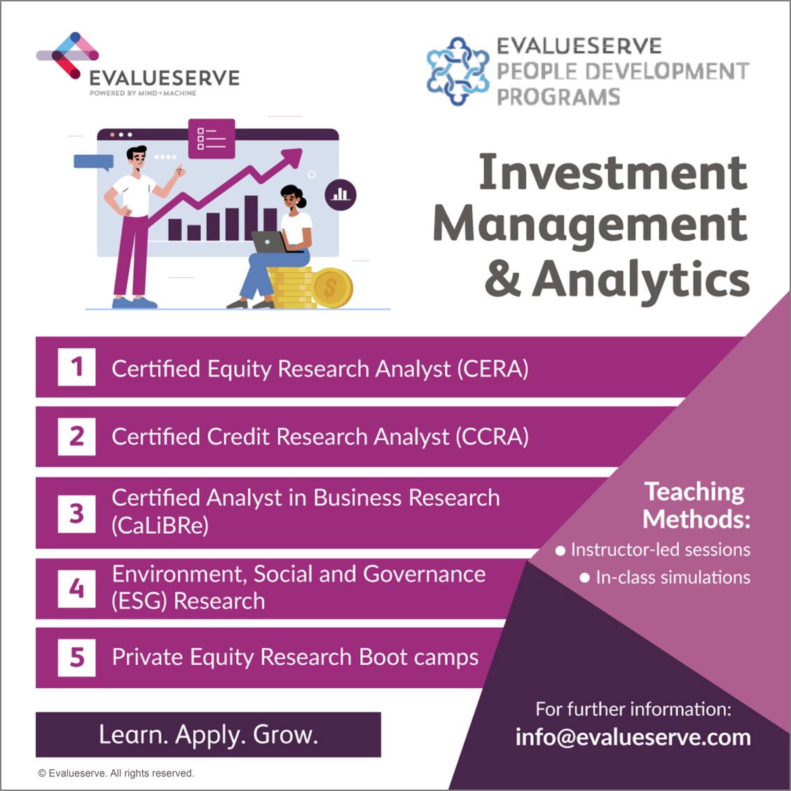 ESG and business research have the opportunity to attend basic, intermediate and advanced level programs on equity and fixed income analysis.

#finance #leaders #innovation #work #banks #fintech #financialservices #investment #Evalueserve #LearnApplyGrow