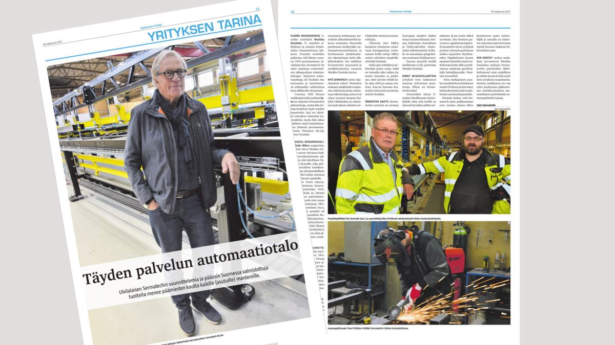 Satakunnan Yrittäjälehti haastatteli Sermatechin toimitusjohtajaa ja perustajaa Markku Uusitaloa. lehtiluukku.fi/lehti/satakunn…
#automaatio #mekaniikka #valmistus #suunnittelu #yritystarina