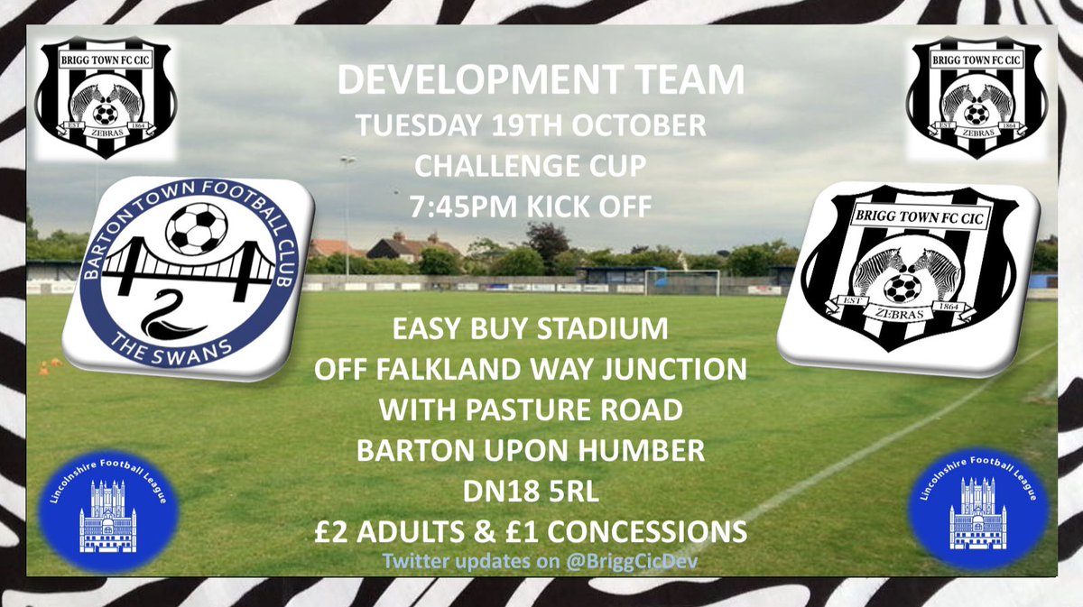 ⚽️It’s Matchday⚽️

🆚 @BartonTownOB Reserves
🏆Challenge Cup
🏟️ Easy Buy Stadium 
🕒 7:45pm
🎟️ Adult £2 Concession £1

<a href="/Fenny_1919/">PAUL FENWICK</a> <a href="/garypaton67/">Gary Paton</a> <a href="/cawtey7/">Andy Cawte</a> <a href="/AshtonAshy1986/">Ashton</a> <a href="/Richard57153530/">Richard Taylor</a> <a href="/huxford_jim/">Jim Huxford</a> <a href="/duncang02/">gavin duncan</a> <a href="/lincsleague/">Lincs League</a> <a href="/LincolnshireFA/">Lincolnshire FA</a> <a href="/lincsfc/">LincsFC</a> <a href="/officialbrigg/">Brigg Town FC (A Community Interest Club)</a>

🦓🦓🦓