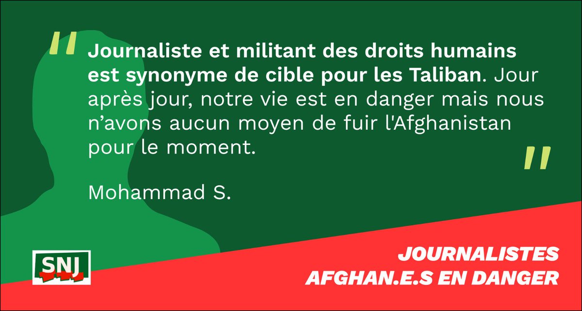 SNJ_national's tweet photo. #Jour37 
.@SNJ_national accompagne des centaines de journalistes afghans en danger dans leur pays, comme Mohammad. Nous réclamons leur évacuation @francediplo @JY_LeDrian @EmmanuelMacron 
#AfghanJournalists 
Nous publions leurs témoignages ⬇️ https://t.co/4BwXDFsxxn
