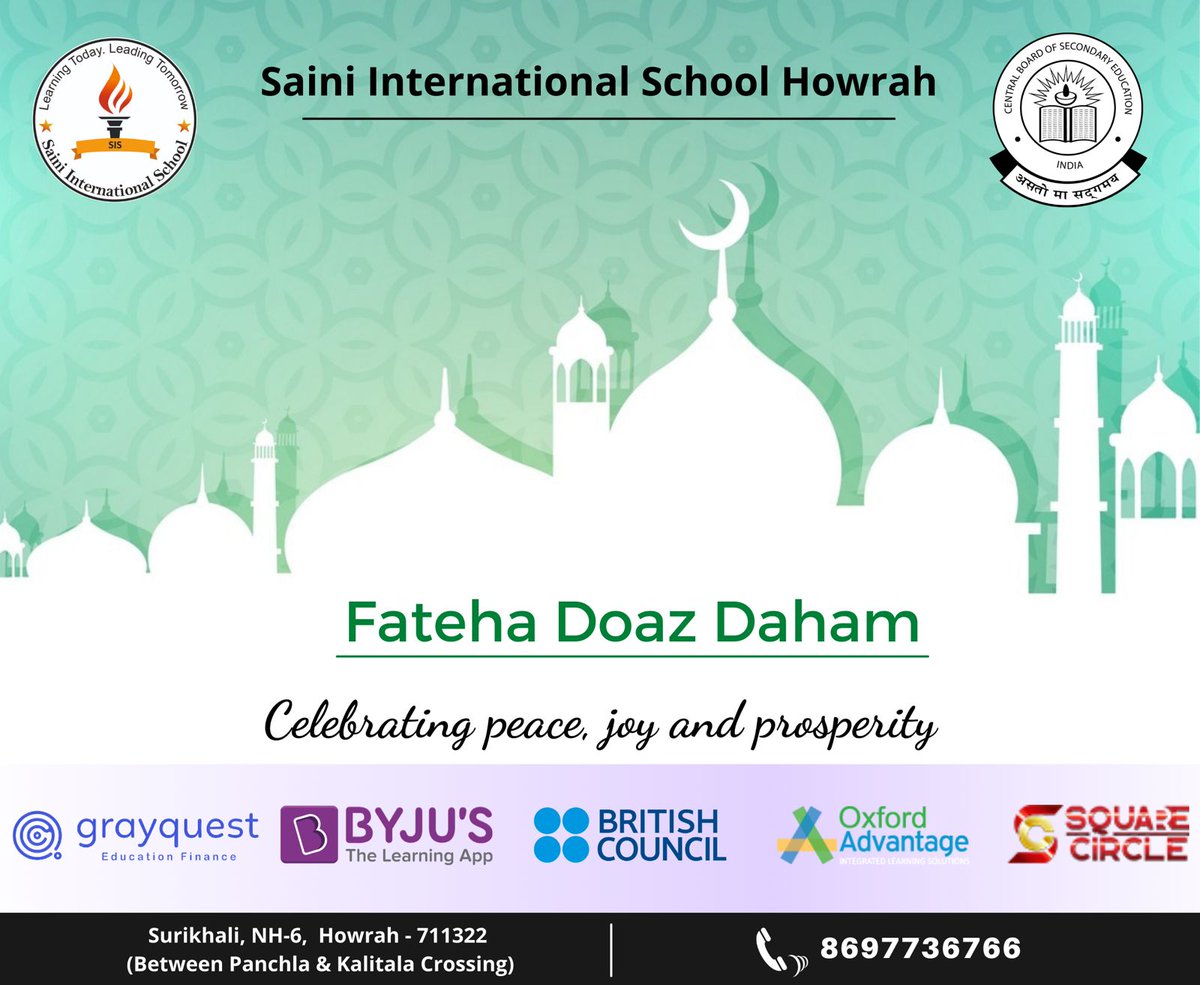 sishowrah's tweet photo. Wishing everyone #happiness and #joy on the occasion of #Fateha_Doaz_Daham
#Joy
#Peace
#Prosperity
#SIS_Howrah
#Learning_Today
#Leading_Tomorrow https://t.co/2sg1JfUygq