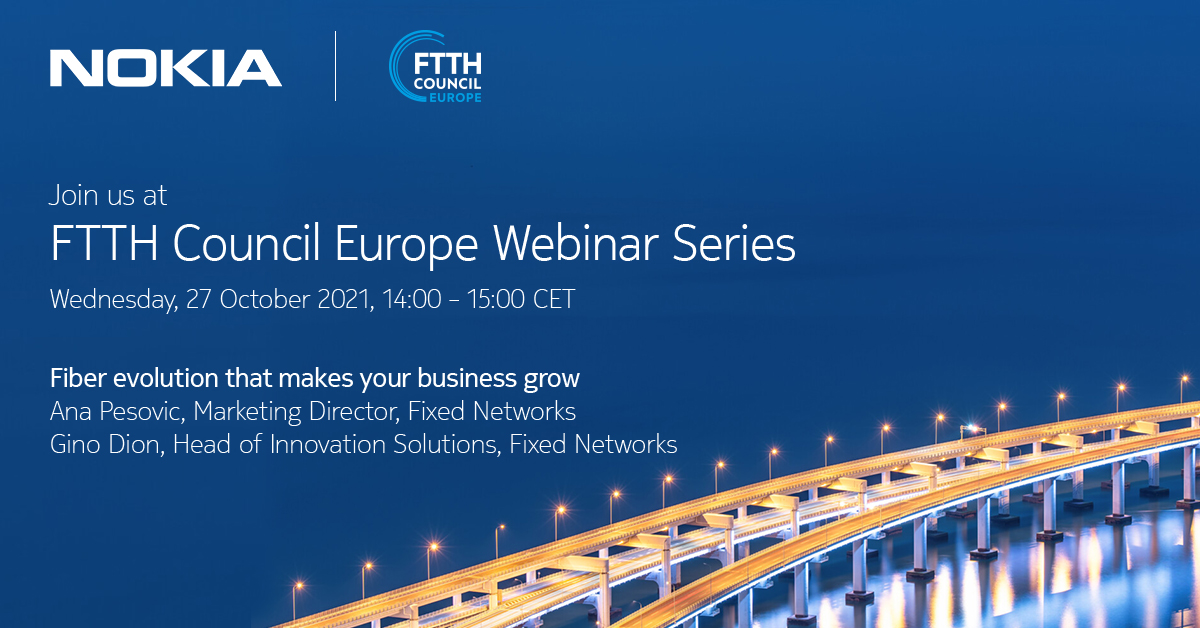 nokianetworks's tweet photo. Get the latest #broadband insights from our experts @FTTHCouncilEU Webinar about #NGPON, #XGSPON, #25GPON and low latency #fiber #networks open opportunities for #CSPs to new revenues. Register to this session.
https://t.co/GM8XOTUJDL https://t.co/qZ9AUb3cKy