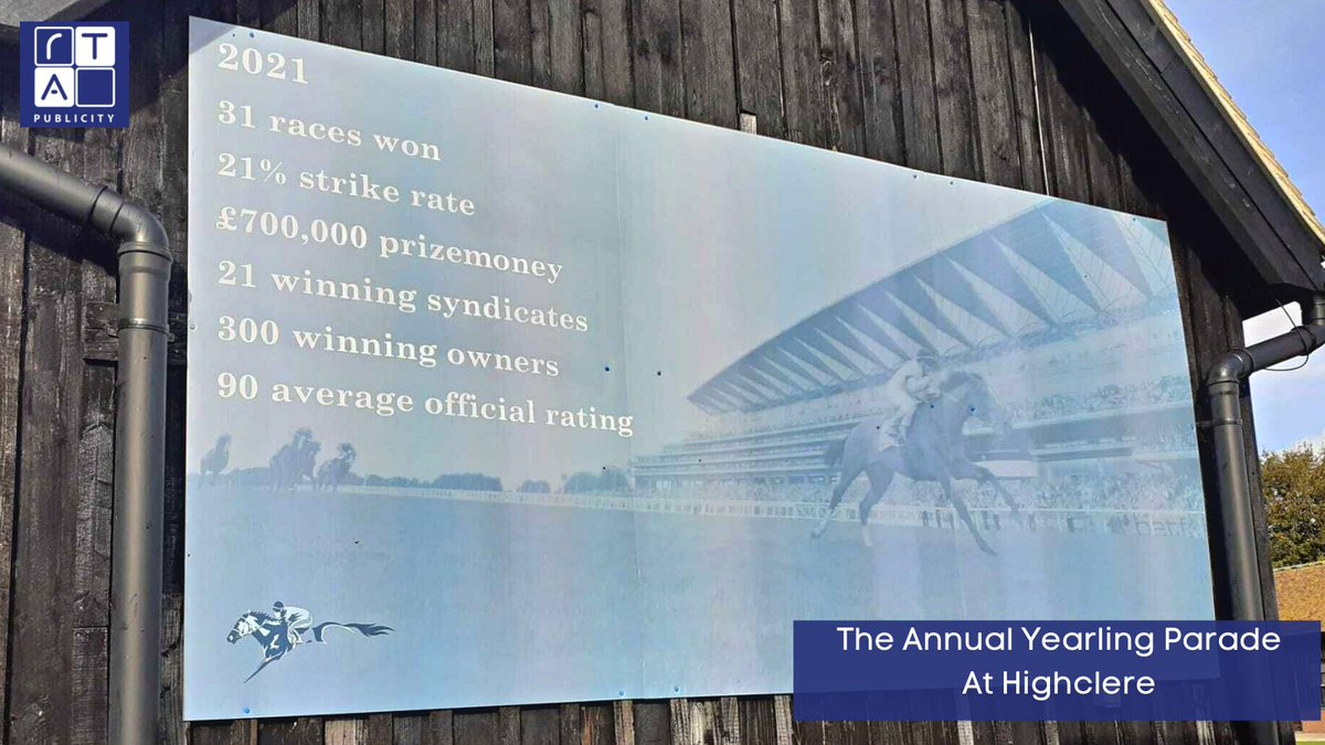 RTApublicity's tweet photo. On Sunday, @HighclereRacing launched their 2022 #syndicates with their traditional annual Yearling Parade 📢

#RTAPublicity is proud to have produced and installed the #brandedsignage across the stud for the exciting #event that took place on Sunday, October 17th 📆 https://t.co/3J31rrVK1v