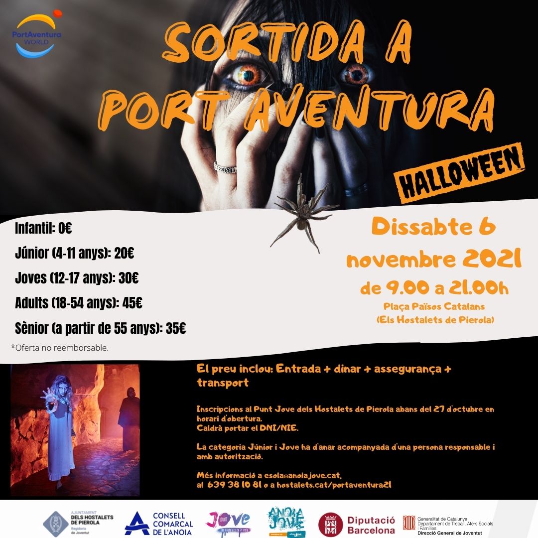 PJHostalets's tweet photo. 🎢Sortida a Port Aventura! 
El dissabte 6 de novembre marxem al parc temàtic en motiu de Halloween. 
Una sortida de poble per gaudir d'un dissabte diferent.👻
Si necessites + INFO, contacta amb nosaltres: 639 38 10 81 https://t.co/Po0EQ2r1c7