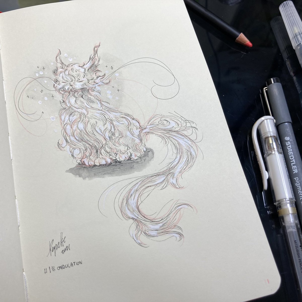 Pepette_art's tweet photo. Number 11 of #inktober2021 (from the prompt list of @_Conserto : ondulation (curly) 😽 https://t.co/QiHBsgPBz5