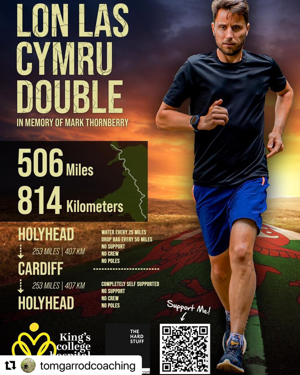 RunUltra_UK's tweet photo. Tom Garrod has just run 253 miles on the @CockbainEvents Lon Las Cymru race in support of @KingsCollegeLon and @thorners125 He's now running back, completely alone and without support. How amazing is that ❤️ Let's help support him over on Insta ➡️ https://t.co/mVmxHSoGMD https://t.co/QKzVX1CUrc