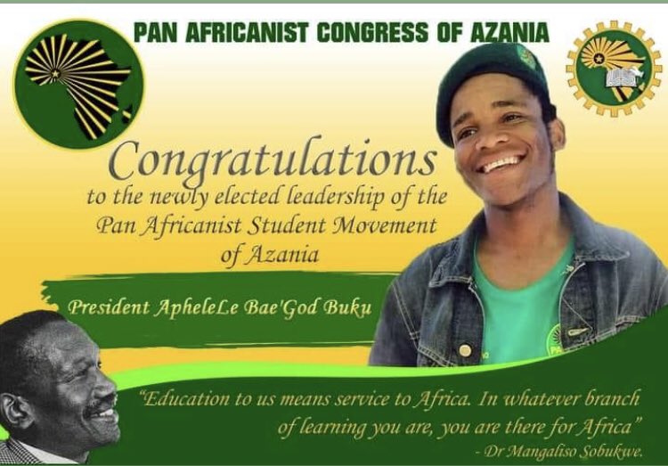The newly elected President of PASMA National: Aphelele Buku.

Izwe lethu Noble Son! 
Sikhokhele!