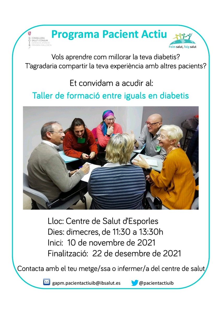 pacientactiuib's tweet photo. 📢Reunión preparatoria del Programa #pacientactiuib en el @CsEsporles con l@s pacientes activ@s en #artritisreumatoide  y #diabetes y @aina_porcel @ainamunoz del equipo de implementación en @apmallorca 
🙏Gracias al @AjEsporles y a la farmacia de Esporles por la difusión 📣 https://t.co/AHE94Ssz0c