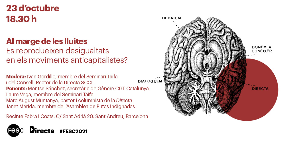 La_Directa's tweet photo. #DebatsDirecta | Aquest dissabte reflexionarem sobre quines dinàmiques fan reproduir desigualtats dins de moviments, organitzacions i lluites socials. I ho farem amb @laurevega, Montse Sánchez, Janet Mérida i @peredelescabres
🖌️ Disseny: @maria_ipunt
#FESC2021 https://t.co/hRC12tz0F4