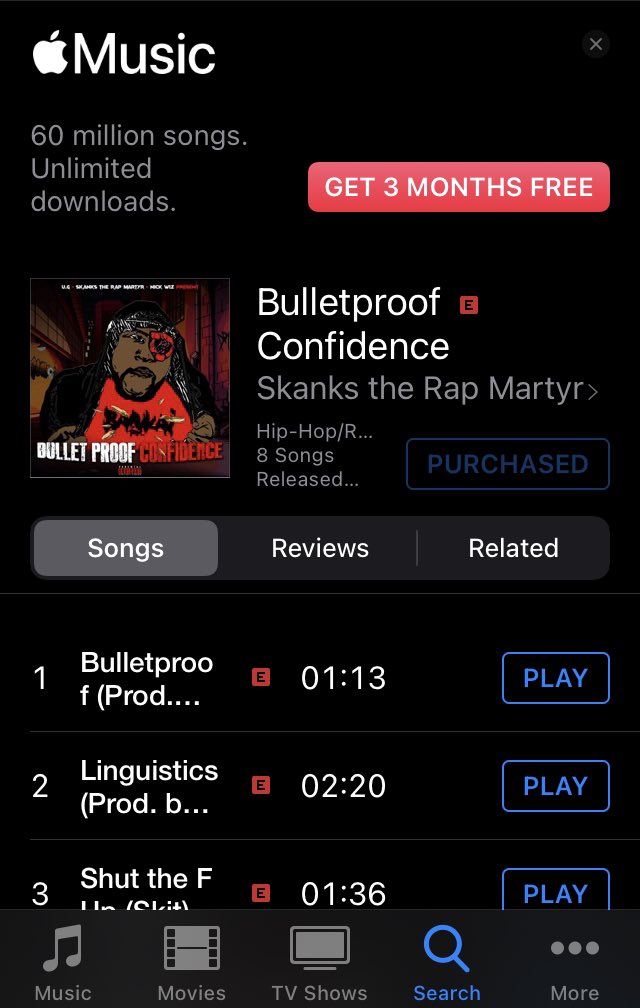 MakebaMooncycle's tweet photo. Got mine now go cop that #BulletProofConfidence now on all streaming platforms by Skanks The Rap Martyr @therapmartyr featuring production from UG @CellaDwellas and Nick Wiz also featuring @ShabaamSahdeeq @makebamooncycle https://t.co/ib2YvFUycY