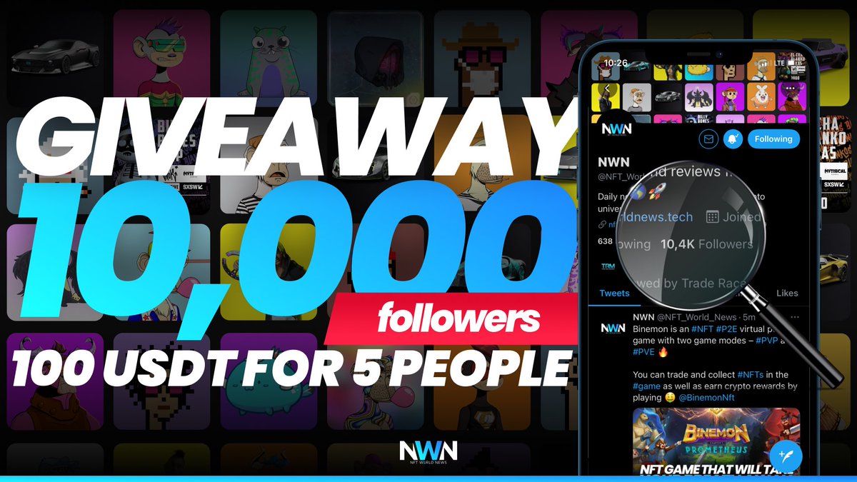NFT_World_News's tweet photo. Giveaway time! 🔥🔥🔥
10k followers ➡️ 100 USDT split among 5 people 😎

To join:
1. Follow our Twitter account
2. Like this post
3. Retweet this post 
4. Comment this post with hashtag of #NFT you own.

Winners announcement: 22.10. 17:00 
#giveaway #competition #usdt #win https://t.co/R0ZPzoSAK7