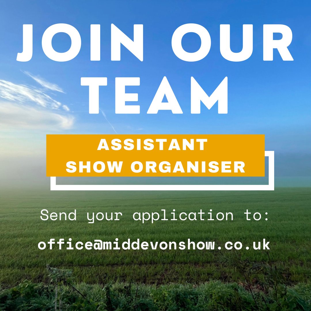 Mid Devon Show 🐓🌾🚜☀️ (@middevonshow) on Twitter photo VACANCY
We are looking for an Assistant Show Organiser to join the team. If you have office experience, have a passion for Organising and Agriculture then you might be the perfect fit. 
Click the Link for more details middevonshow.co.uk/announcement/ VACANCY
We are looking for an Assistant Show Organiser to join the team. If you have office experience, have a passion for Organising and Agriculture then you might be the perfect fit. 
Click the Link for more details middevonshow.co.uk/announcement/