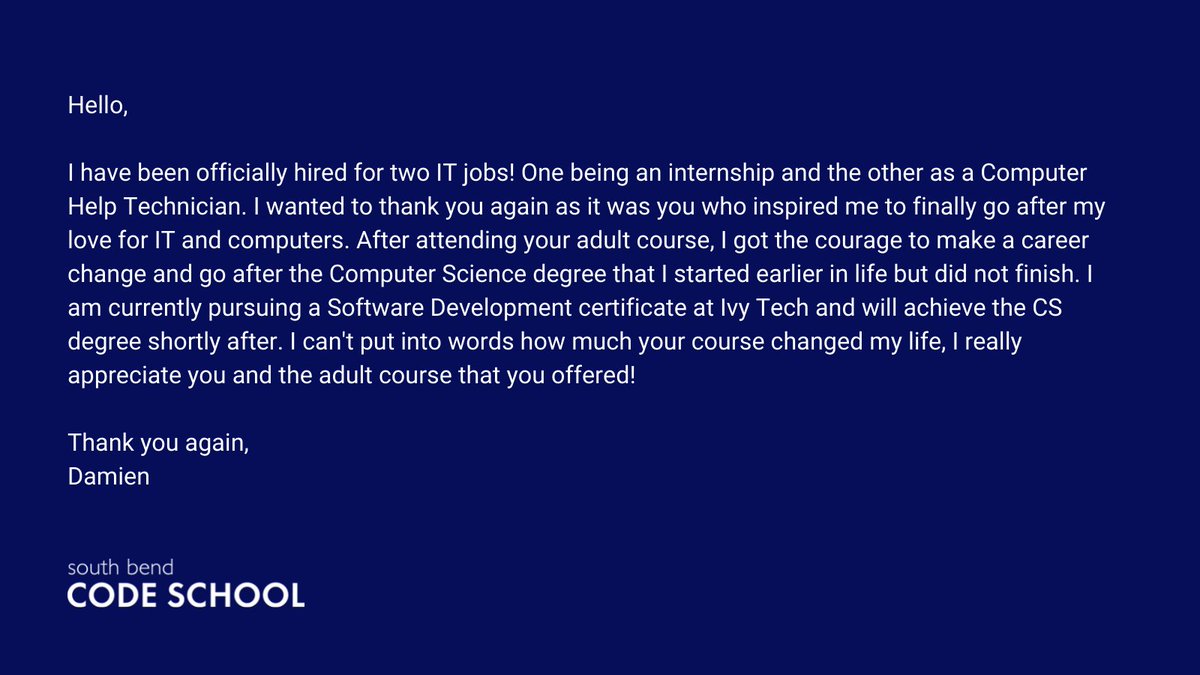sbcodeschool's tweet photo. This is the reason why we created a free intro to coding course for adults! ⚡️ #coding #careersintech #careerswitch #careerskills #professionaldevelopment #forbeginners #learntocode #introductorycourse https://t.co/L5A3pgkKw3