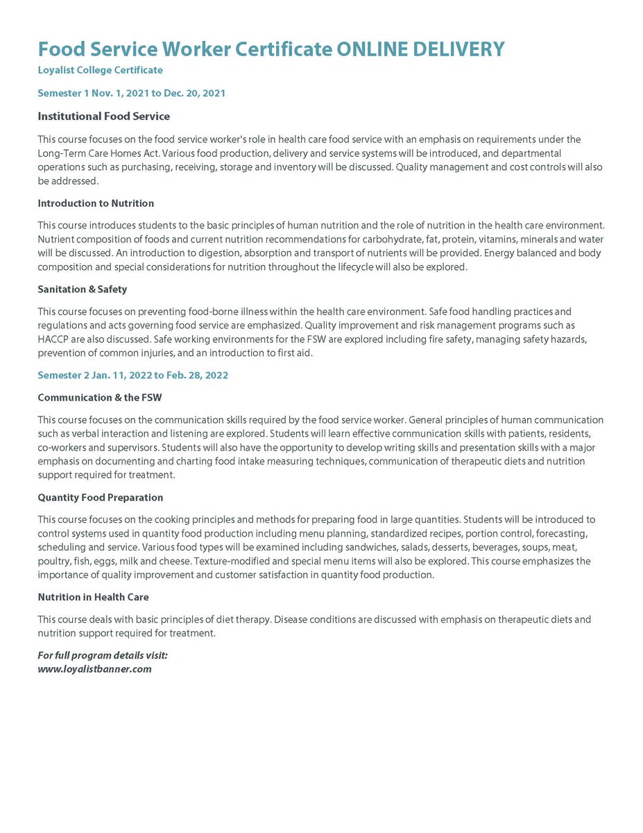 SLCCLPI's tweet image. Food Service Worker training – Starting on November 1st
Great opportunity if you are seeking employment in dietary areas in the healthcare sector.
Opportunity to receive 100% funding. 
For more information or to apply, please contact Melissa - mrozon@sl.on.ca