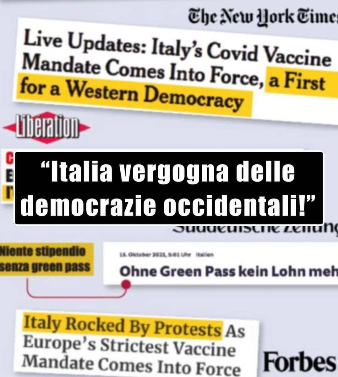 ciroabbate's tweet photo. Il mondo ci guarda e ci vede per quello che siamo: una dittatura. 
La maggioranza degli italiani non lo sa o finge di non saperlo, un po' come il cornuto che è sempre l'ultimo a capire... 
#TRIESTERESISTE #triesteNONmolla 
#dittatura #NoGreenPass #Resistenza #Draghistan https://t.co/MKxvAcRoUG