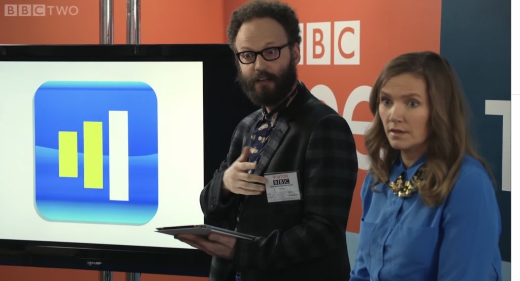 Quite a few people have mentioned to me the striking similarity between the new BBC Sounds logo and a W1A sketch about a new BBC logo from … 2014!

youtu.be/1EySLuYWTy0