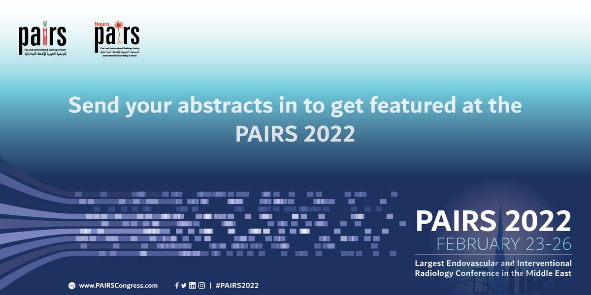 Make your study shine at #PAIRS2022! Grab this chance to show us your outstanding findings. Submit today: pairscongress.com/abstracts/ Abstract submissions are accepted until Jan. 20, 2022 (18:00 UAE time +4 GMT). Accepted abstracts will be published in @Arabjir #together #PAIRS2022