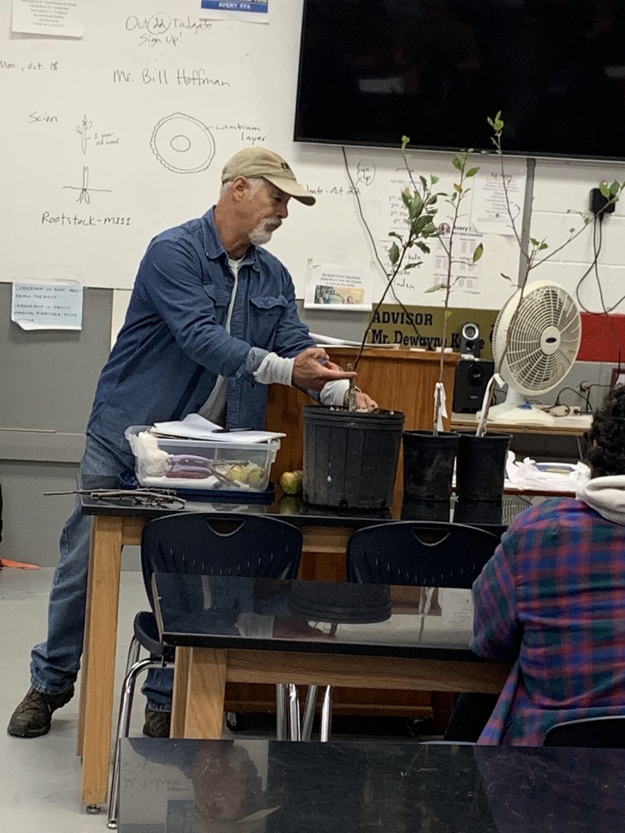 CTE students in Agriculture got a lesson in grafting and cider making from Mr. Hoffman in class today. Thank you Mr. Hoffman for sharing with our students. #AveryCTE #AgEd