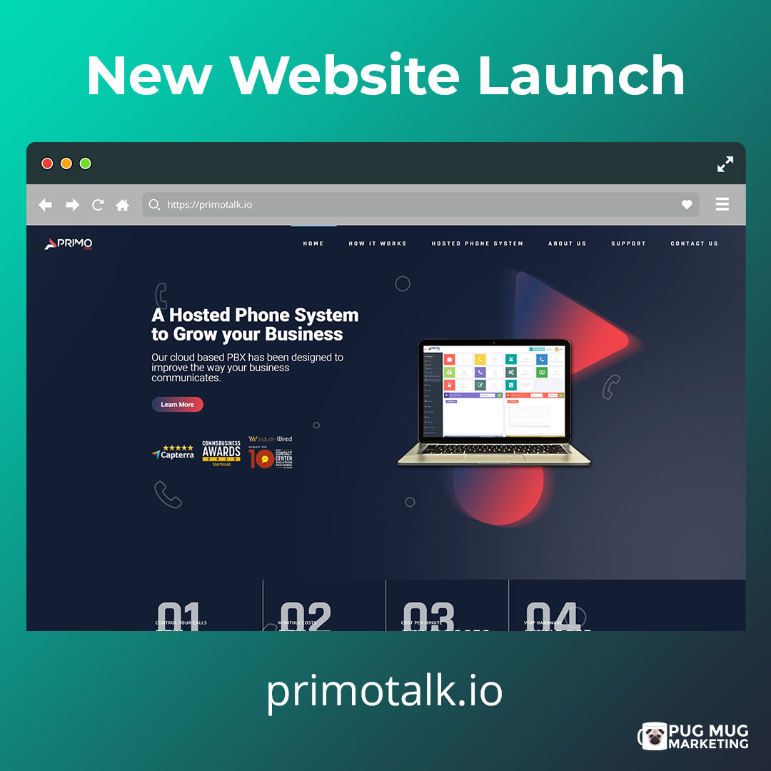 PugMugMarketing's tweet photo. New Website Launch: https://t.co/mBmA2Lbyk5

We're delighted to launch the Primo Talk website.

A hosted phone system to grow your business!

We loved working on this site coming up with custom branding and deciding on the colour scheme.

If you are looking for a new cloud based https://t.co/M2Wwrmm9TO