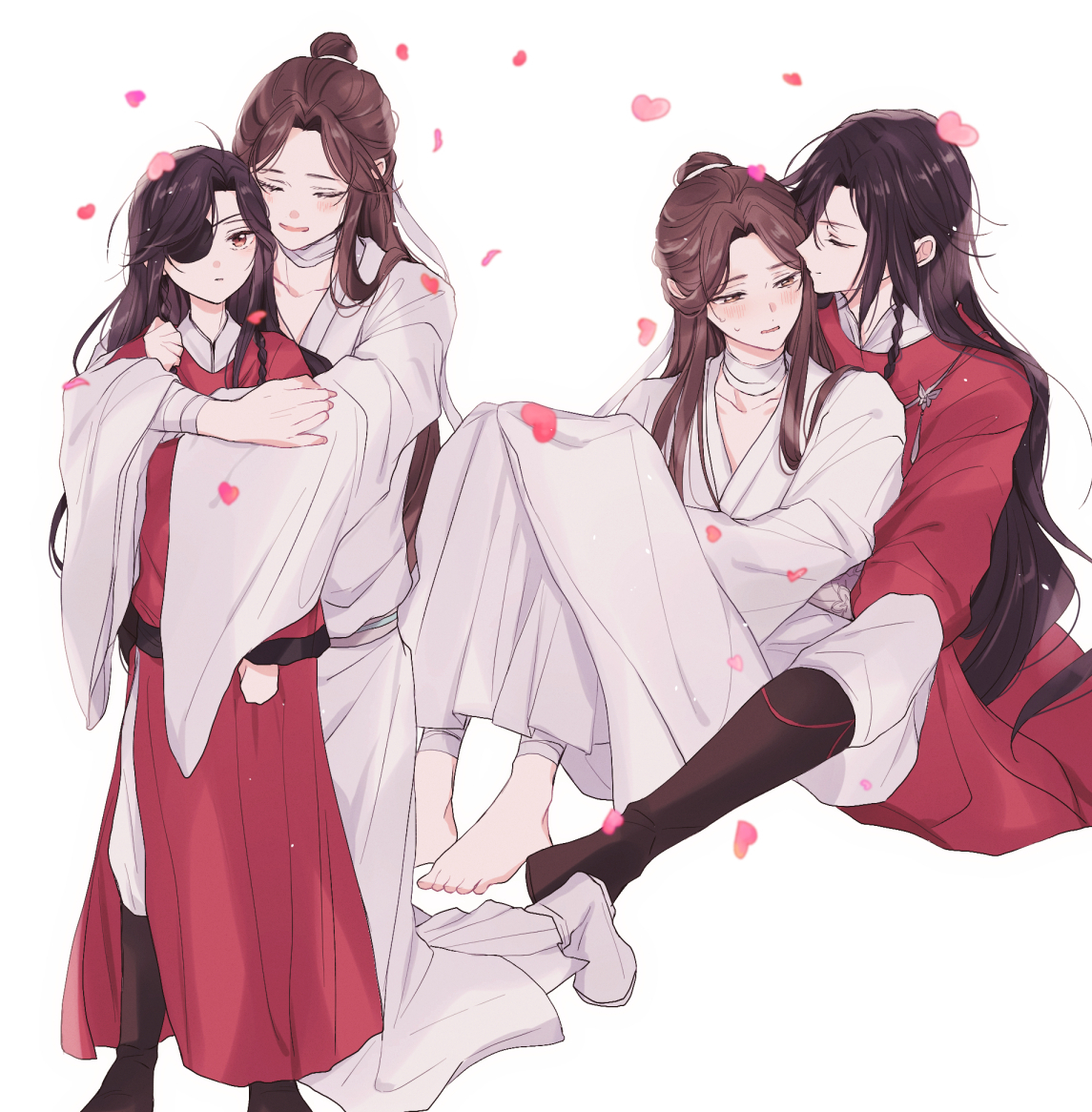 long hair chinese clothes bandages eyepatch multiple boys yaoi hug  illustration images