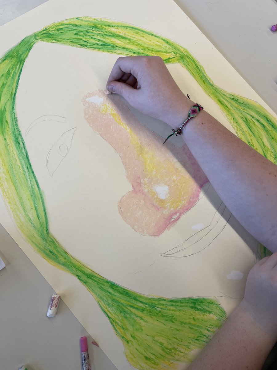 Surrealistic selfies!! Awesome use of oil pastels!