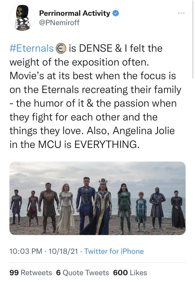 TheeNelDog's tweet photo. What’s one word to describe The Eternals? https://t.co/8hlzjwiPmm