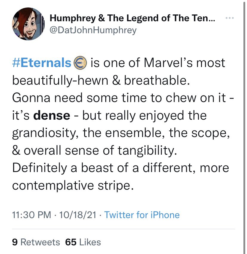 TheeNelDog's tweet photo. What’s one word to describe The Eternals? https://t.co/8hlzjwiPmm