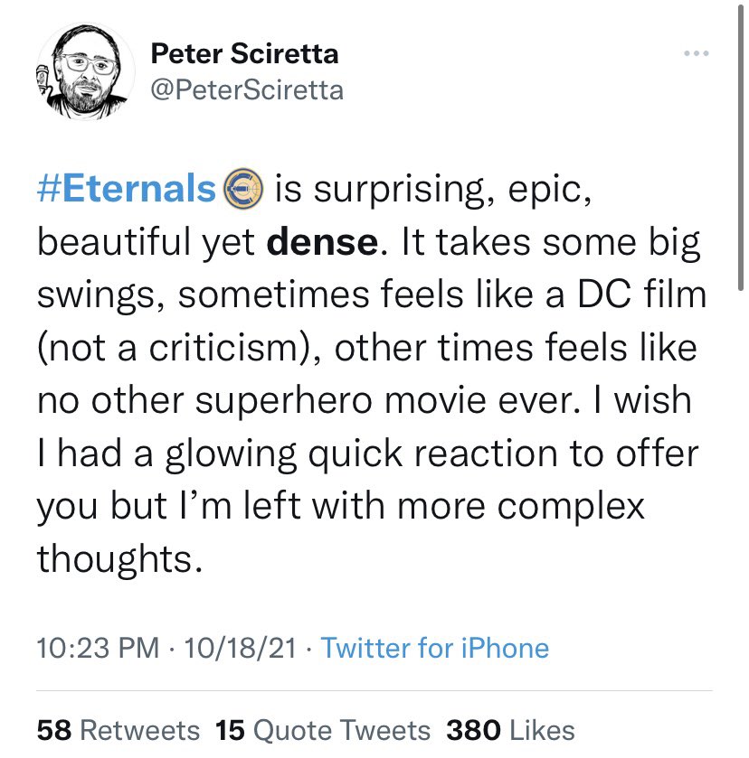 TheeNelDog's tweet photo. What’s one word to describe The Eternals? https://t.co/8hlzjwiPmm