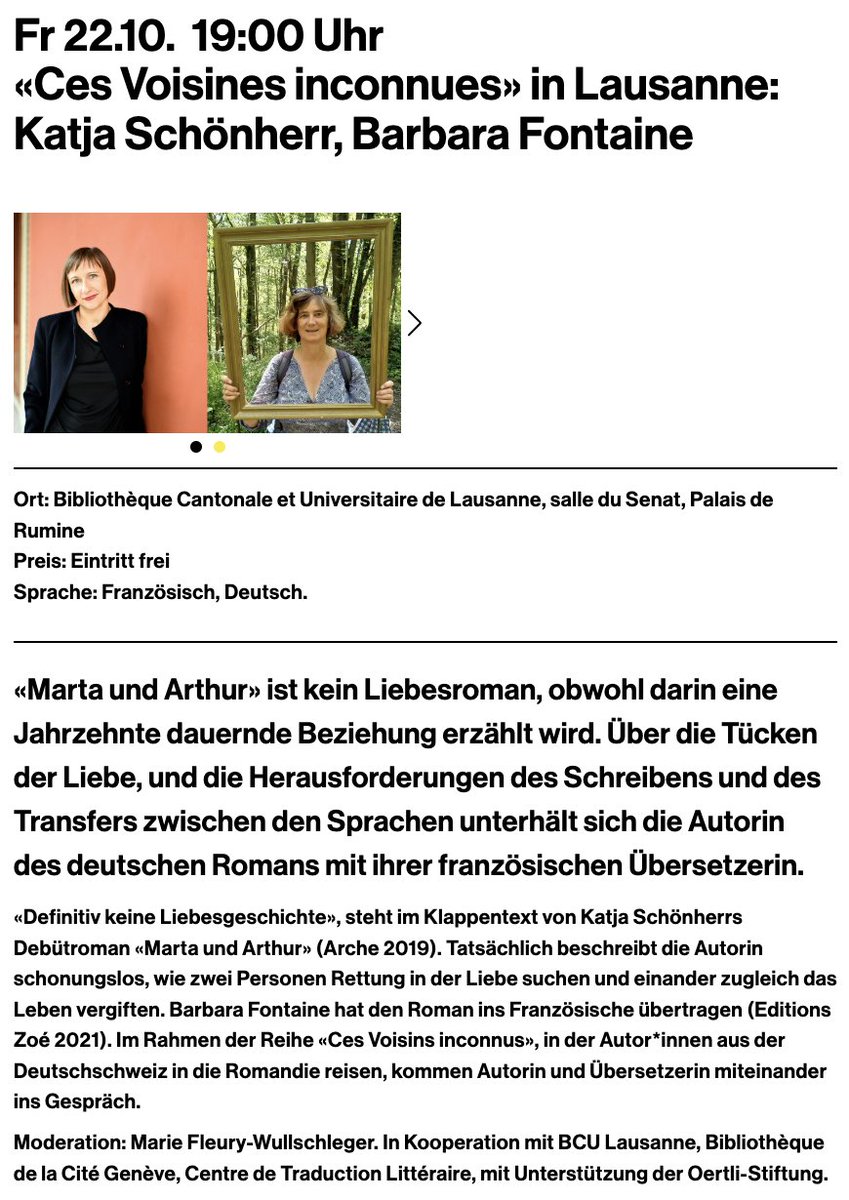 Donnerstag, 19 Uhr: Genf.
Freitag, 19 Uhr: Lausanne.

Falls jemand in der Nähe ist und Lust hat vorbeizukommen.

literaturhaus.ch/programm/
(cc @EditionsZoe)