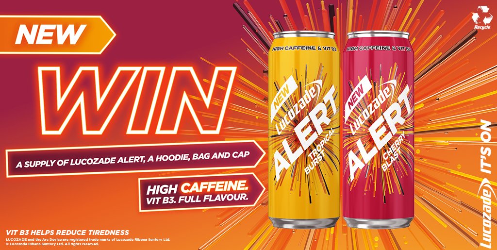 onestopstores's tweet photo. 🎉COMPETITION TIME 🎉 
Win a case of the brand new Lucozade Alert, a hoodie, bag and cap.
 
To enter, simply Retweet, and tag your bestie in a reply telling us what you’ll be doing to keep sharp this week. Don't forget to include #OneStopLucozadeAlert.

Terms and conditions 👉 https://t.co/ZCUVkH8MxV