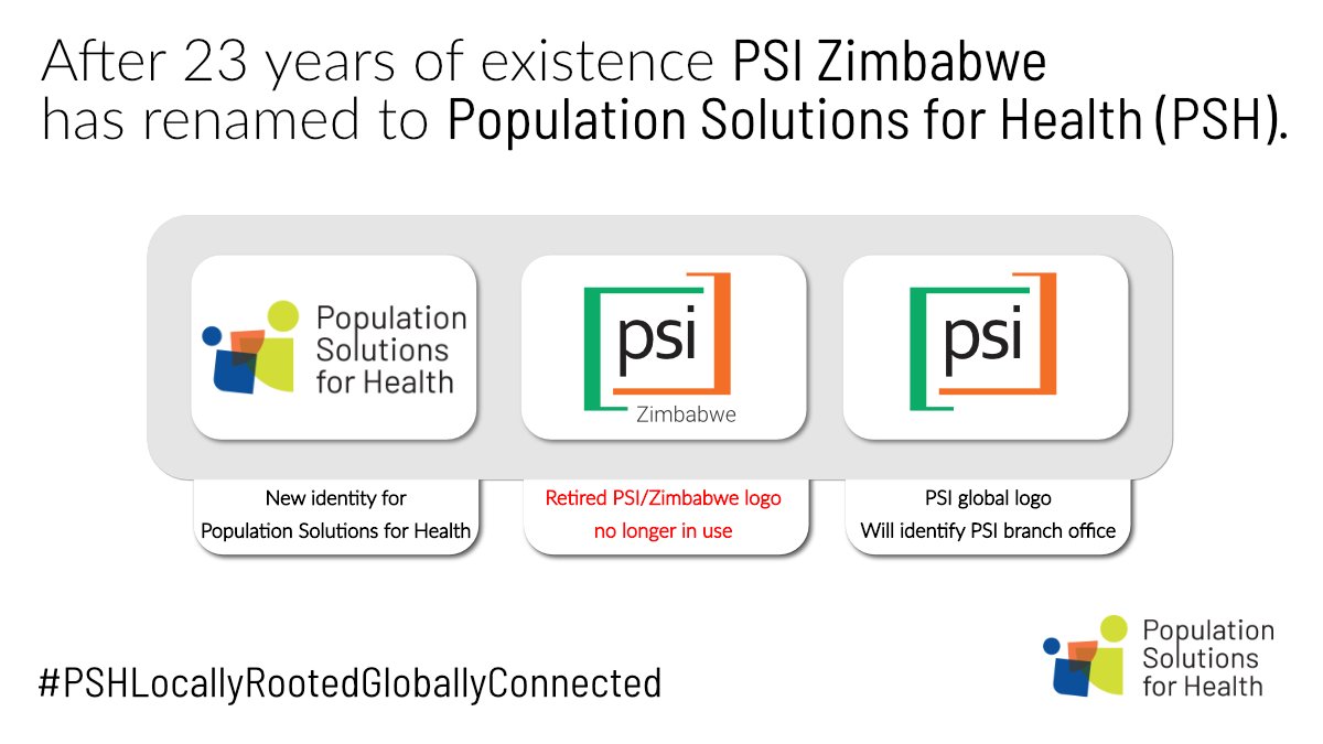 PSI Zimbabwe has renamed to Population Solutions for Health (PSH).
With 23 years of experience, we remain the same trusted team.
#PSHLocallyRootedGloballyConnected #PSH #PopulationSolutionsForHealth