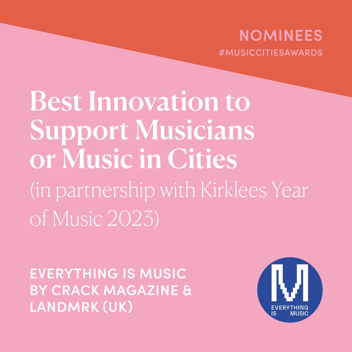 eim_platform's tweet image. We are thrilled to say that we have been nominated for Best Innovation to support Musicians or Music in Cities at the Music Cities Awards.

Congratulations to all those who have been nominated.