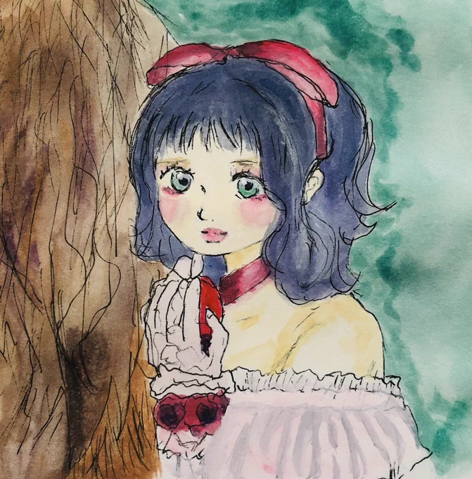 林檎見つけた🍎女の子
#イラスト #illustration #水彩画 #絵描きさんと繋がりたい #art 