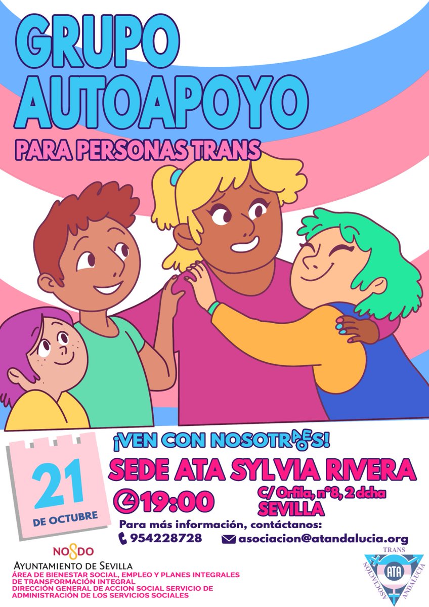 📢 ¡SOLO QUEDAN 2 DÍAS!

🔴 Grupo de Autoapoyo para personas trans
📅 21 octubre
🕒 19 h
📍 Sede de ATA 

⚧️  Espacio seguro entre iguales para compartir miedos, experiencias, resolver dudas, historias de superación...💭

⚧️  ¡No te sientas solx, juntxs somos más fuertes!