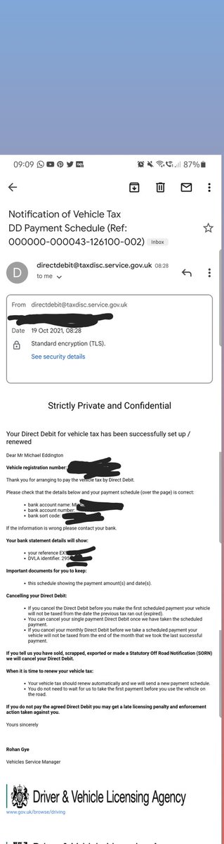 mikeyplumm's tweet photo. @DVLAgovuk can you confirm if this is a legitimate DVLA email please? Reeks of scam. However, more concerning is they appear to have my bank details, name and car car registration. Have you had a data breach? https://t.co/TCXMZiY5Ob