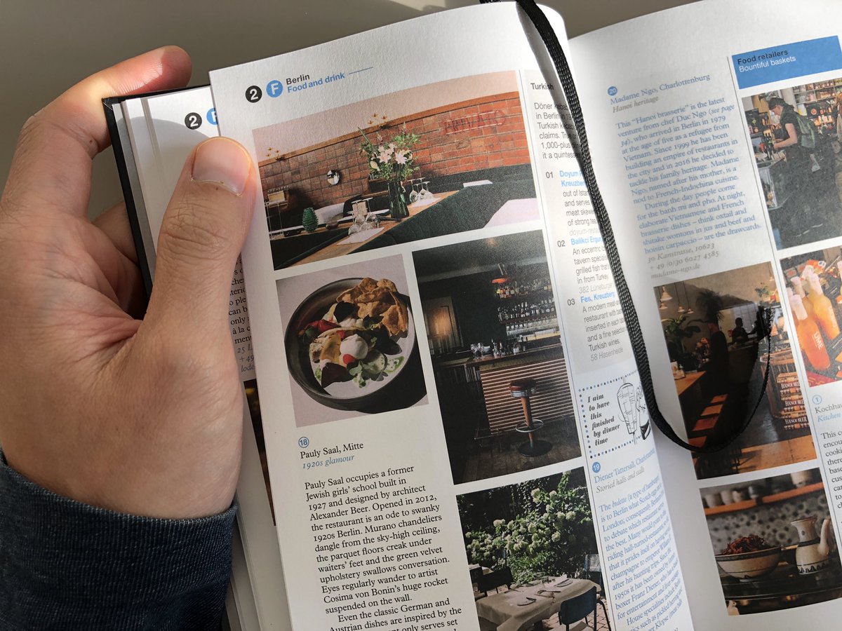 inkT1982's tweet photo. Using a Berlin guide printed 5 years ago for dining choices might not be the best idea nowadays as things change so rapidly… but even flipping the book itself is such a beautiful joy #travel #berlin @MonocleMag https://t.co/iCo2qbkiAV