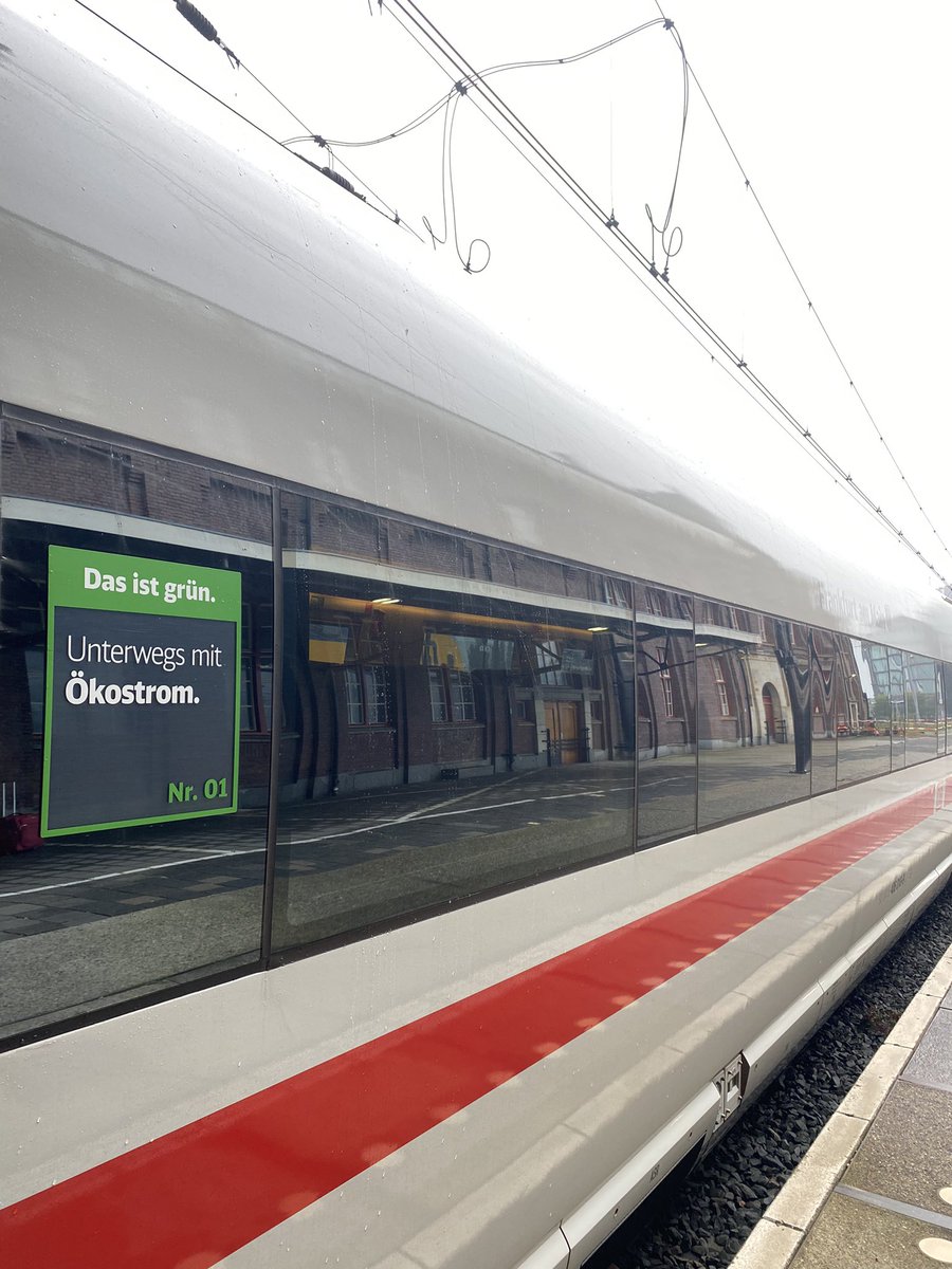 michielams's tweet photo. Sustainably on the way to #FBM21: in the train powered by green electricity. Too bad the scheduled train direct to Frankfurt goes only half way. #trainadventure #thanksICE #dankNS #fbm2021 #SDGs #DankeDB https://t.co/EyzLwuMu67