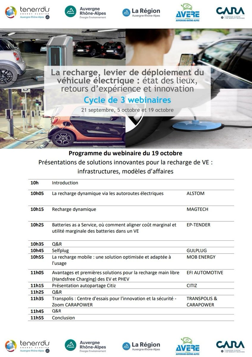 Et voilà notre 3ème webinaire  "Solutions #innovantes pour la #recharge de #véhiculesélectriques : infra., modèles d'affaires" @TENERRDIS <a href="/CARAcluster/">CARA Cluster</a> @AURA__EE <a href="/Alstom/">Alstom</a> <a href="/EfiAutomotive/">EFIAutomotive</a> <a href="/UnivLyon1/">Université Lyon 1</a> Lab. Ampère Magtech <a href="/EP_Tender/">Jean-Baptiste Segard</a> <a href="/gulplugged/">gulplug</a> <a href="/energy_mob/">Mob-Energy</a> <a href="/ReseauCitiz/">Réseau Citiz</a> @CentumAdeneo