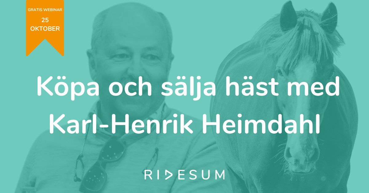 Fyll på kunskapsförrådet! Välkommen på webinar i samarbete med Agria &amp; SWB "Köpa och sälja häst – vad tittar veterinären på?". Lyssna på Karl-Henrik Heimdahl och ställ frågor live. Anmäl dig här: ridesum.com/webinar-kopa-o…
#webinar #ridsport #avel #horsetech