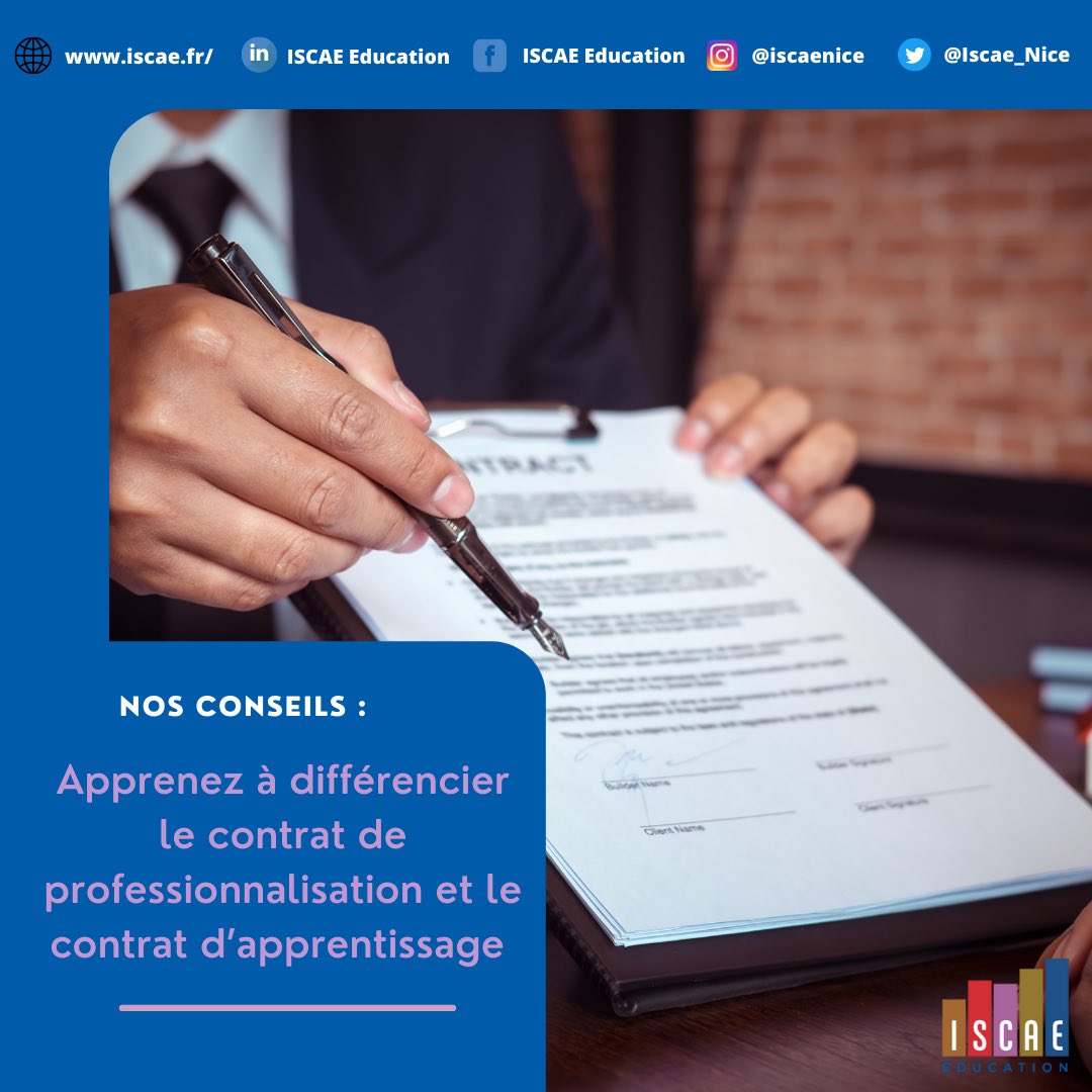 ❓Quelles sont les différences entre le #contrat de #professionnalisation et le contrat d’#apprentissage ? Quels sont les points communs ? 

➡️ L’ISCAE vous explique tout dans l’#article disponible directement sur notre site web ! 🚀