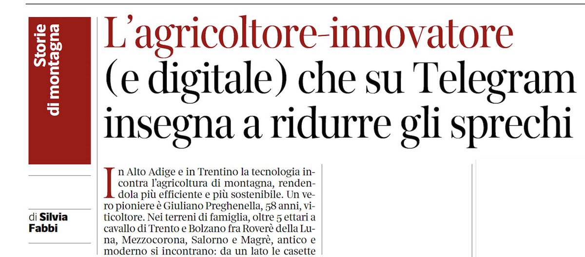 Storie di innovazione agricola oggi sul Corriere del Trentino. Grazie a <a href="/silvia_fabbi/">Silvia Fabbi</a>  <a href="/FBK_research/">Fondazione Bruno Kessler - FBK</a> <a href="/tessa_agritech/">Tessa Agritech</a>