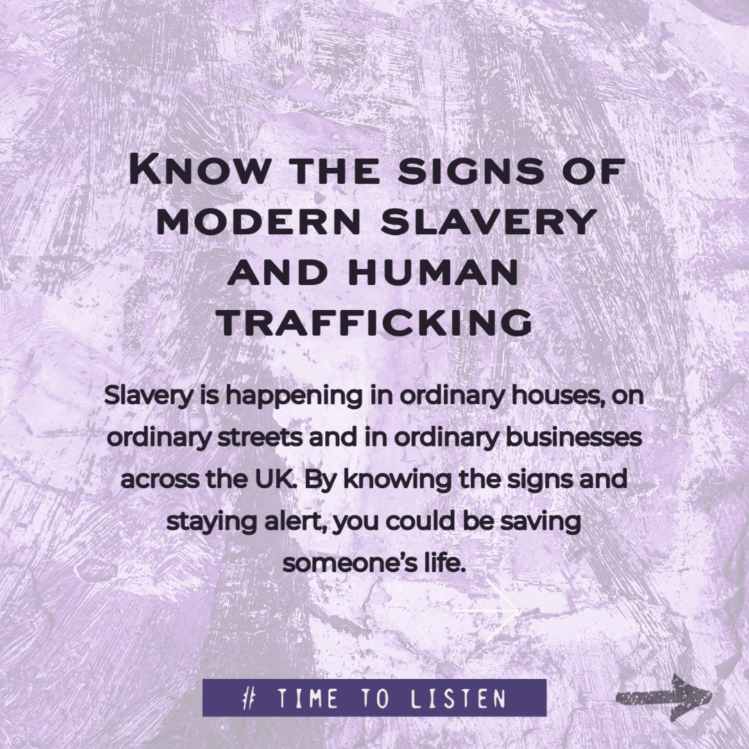 migranthelp's tweet photo. Know the signs of modern slavery and stay alert - you could be saving someone's life.

Find out more: https://t.co/9D5ddIvhYJ 

#AntiSlaveryDay #TimeToListen #WeAreNotForSale https://t.co/QRiSWhE6Aj