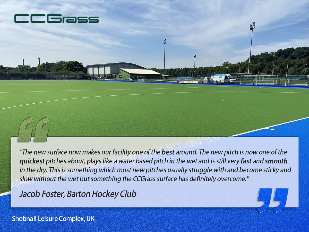 CCGrassChina's tweet image. Top quote from one of the first team players at Barton Hockey Club, on the new CCGrass surface at Shobnall Leisure Complex. We're delighted that the #FastPro plays so well.
#Hockey #hockeypitch