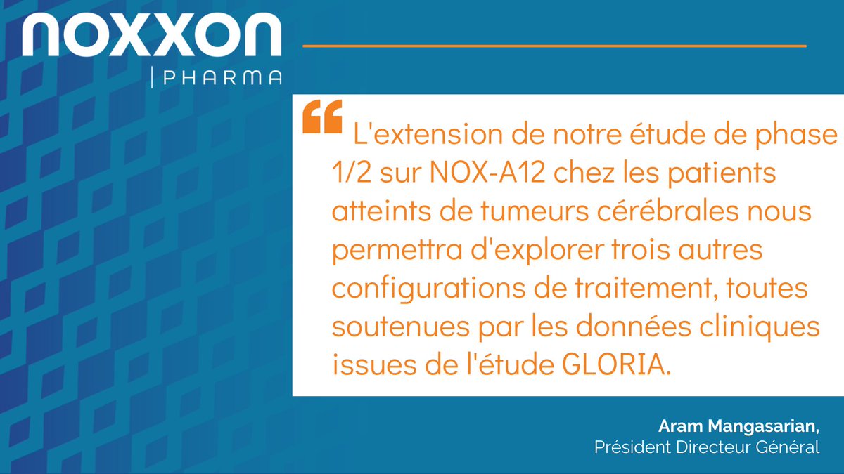 DirectDirigeant's tweet image. #NOXXON annonce les plans d'expansion de son étude clinique de phase 1/2 évaluant #NOXA12 en association avec la #radiothérapie chez les patients atteints de glioblastome (cancer du cerveau)

Lire le communiqué de presse 👉 bit.ly/3FXJhGJ