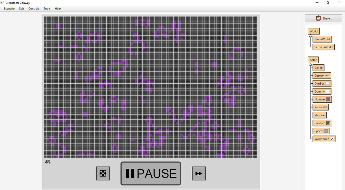 SuffolkOneICT's tweet photo. Year 13 Computer Science students are back working on their projects this morning.  Connor is making Conway's Game of Life in @GreenfootTeam https://t.co/RB6r0gMuYb