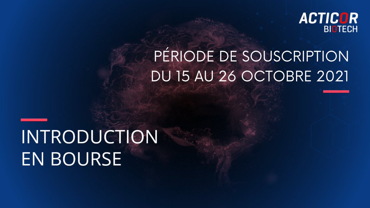 DirectDirigeant's tweet image. [INTRODUCTION EN BOURSE]

@ActicorBiotech développe un médicament 𝘧𝘪𝘳𝘴𝘵 𝘪𝘯 𝘤𝘭𝘢𝘴𝘴 pour les urgences cardio-vasculaires 

La période de souscription a lieu du 15 au 26 octobre ! Cliquez-ici pour souscrire👉 acticor-finance.com

#IPO #IntroductionEnBourse #Euronext